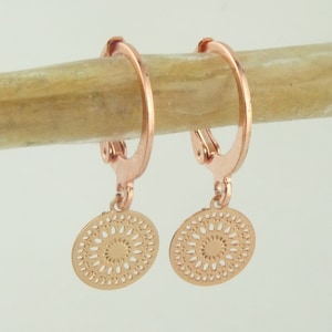 Hoop earrings rose gold with pendant boho ornaments 8 mm stainless steel