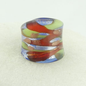 Glass Ring Murano Lampwork Venetian Glass Ring Blue Colorful