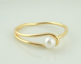 Ring Gold White Pearl Double Stainless Steel