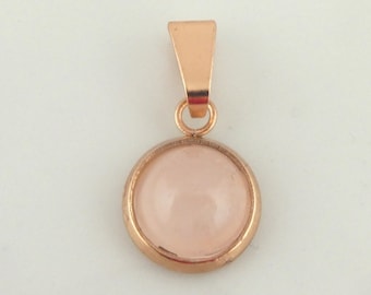 Pendant rose gold pink rose quartz stone 8 mm stainless steel