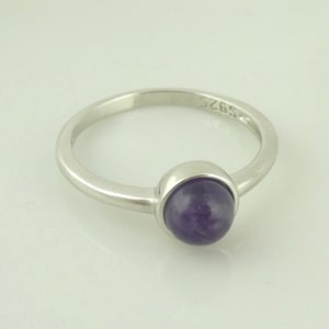 925 Sterling Silver Ring Silver Purple Amethyst Stone 6 mm
