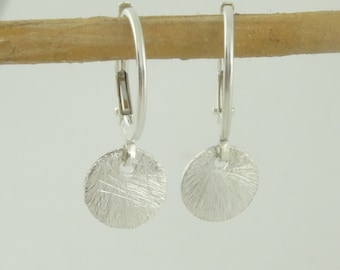 925 Hoop earrings silver plate brushed 8 mm