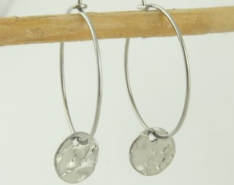 Hoop earrings silver plate hammered 20 mm stainless steel 8 mm