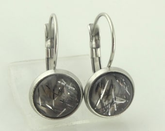 Earrings Silver Gray Black Polaris 10 mm stainless steel