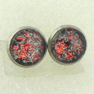 Stud earrings silver white red black 12 mm stainless steel