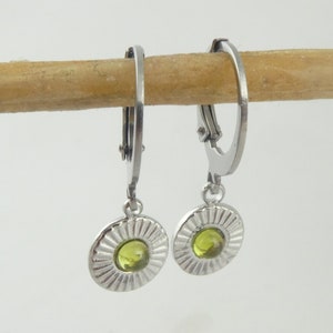 Hoop earrings silver green with pendant peridot zirconia mini stainless steel