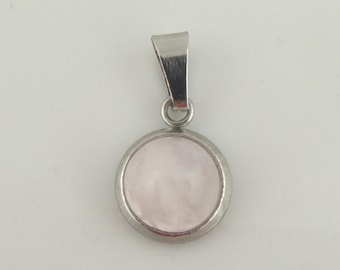 Pendant Silver Pink Rose Quartz Stone 8 mm Stainless Steel