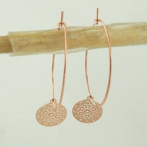 Hoop earrings rose gold with pendant boho round minimalist 25mm stainless steel