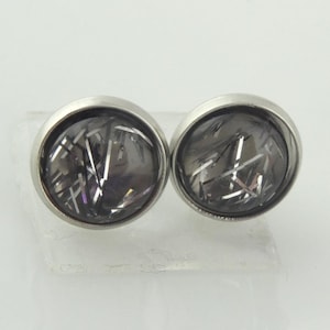 Stud earrings silver grey black Polaris 10 mm stainless steel