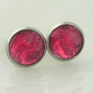 Örhängen, silver, röd, fuchsia, 12 mm, rostfritt stål