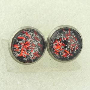 Orecchini a bottone argento bianco rosso nero 10 mm acciaio inossidabile