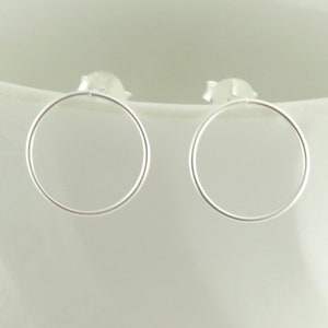 925 stud earrings silver circle open round thin shiny 12mm,gift friend,sister