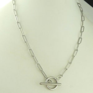 Link chain necklace silver toggle clasp stainless steel 40 cm