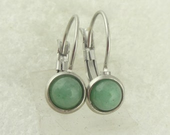 Boucles d'oreilles en aventurine verte argentée de 6 mm et acier inoxydable