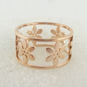 Ring rose gold blossom flowers flower wide round stainless steel,gift sister