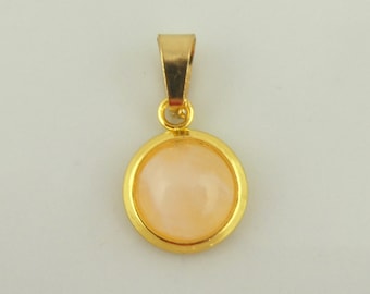 Pendant Gold Pink Rose Quartz Stone 8 mm Stainless Steel