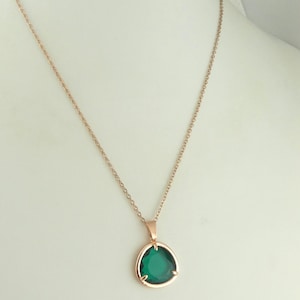 Necklace Rose Gold Green Emerald Triangle Stainless Steel