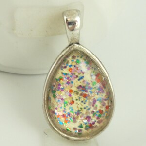 Pendant silver white colorful drop 25 x 18 mm