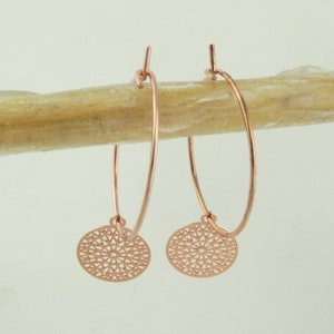 Hoop earrings rose gold with pendant boho round minimalist 20mm stainless steel
