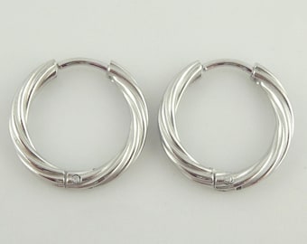 Hoop earrings silver twisted 17 mm stainless steel