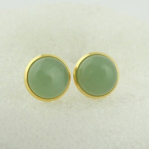 Brincos de pino ouro jade verde aventurina 10 mm aço inoxidável