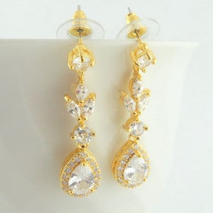 Stud earrings 14K gold-white crystal drops minimalistic,bridal jewelry