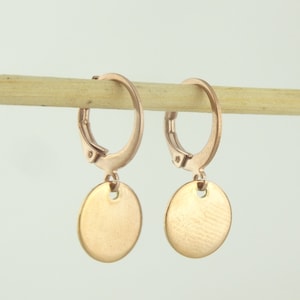 Hoop earrings rose gold with pendants plate 10mm round minimalist stainless steel