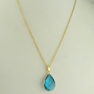 Chain Necklace Gold Blue Drop Stainless Steel