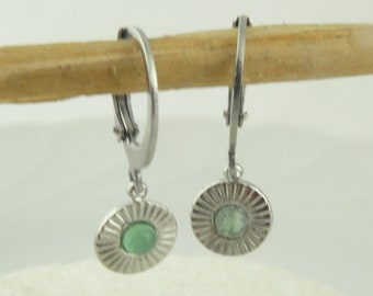 Boucles d'oreilles créoles argent aventurine verte acier inoxydable