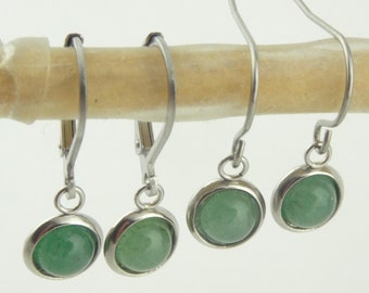 Boucles d'oreilles en aventurine verte argentée de 6 mm et acier inoxydable