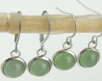 Boucles d'oreilles argent aventurine verte 8 mm acier inoxydable