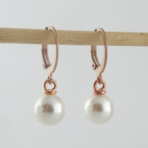 Hoop earrings rose gold-white with pearls pearl pendant round minimalist stainless steel