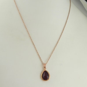 Chain Necklace Rose Gold Red Dark Red Garnet Drop Stainless Steel