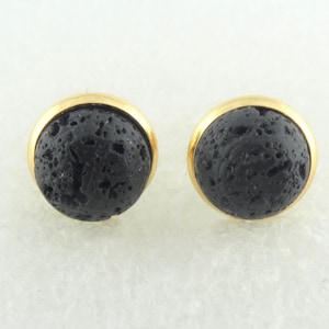 Ohrstecker Ohrringe Gold Schwarz Lava 10mm Edelstahl