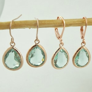 Earrings Rose Gold Green Light Green Erinite Teardrop Crystal Stainless Steel Ear Hook-Leverback
