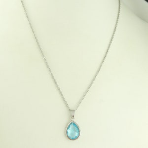 Chain Necklace Silver Blue Aquamarine Drops Stainless Steel