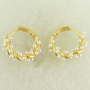 925 Sterling Silber Creolen Ohrringe Gold Weiß Perlen gedreht 17mm