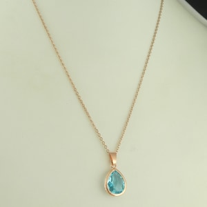 Chain necklace rose gold blue aquamarine drops stainless steel