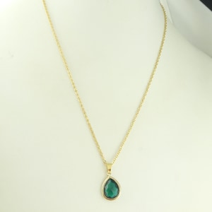 Chain Necklace Gold Green Emerald Drop Stainless Steel