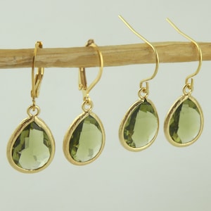 Earrings Drop Earrings Gold Green Olive Green Drop Crystal Stainless Steel Leverback Earwires