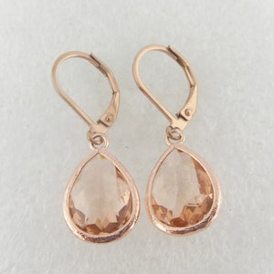 Oorbellen roségoud perzik kristal druppel roestvrij staal hendelback