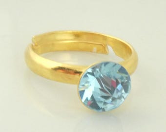925 ring gold blue aquamarine Swarovski 8 mm