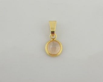 Cabochon Anhänger Gold Rosa Rosenquarz Stein rund mini 6mm Edelstahl