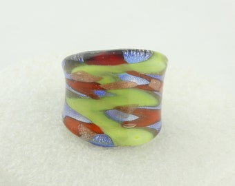 Glass Ring Murano Lampwork Venetian Glass Ring Blue Yellow Red Colorful
