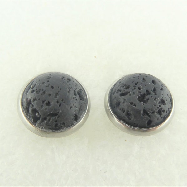 Cabochon Ohrstecker Ohrringe Silber-Schwarz Lava rund 10mm Edelstahl,Stecker