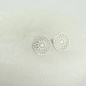 Stud earrings silver boho ornaments matt finish minimalist round 10,5mm stainless steel image 4