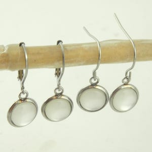 Ohrringe Ohrhänger Silber Weiß Opal 8mm Edelstahl