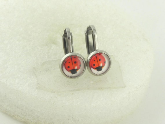 Ohrclips Ohrringe Silber Marienkäfer Rot Weiß Schwarz 8mm