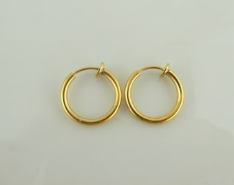Ear Clips Hoop earrings gold round minimalist 15mm stainless steel,gift friend