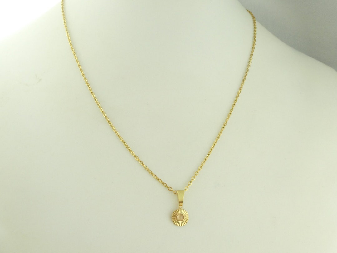【threetimes】Pink coin necklace Necklace Chain 14K Gold Pink With Pendant Rose Quartz Mini